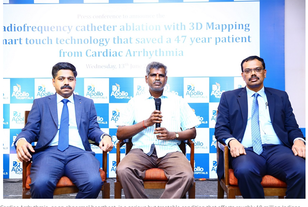 Photo at the launch of Arrhythmia and Atrial Fibrillation Clinic with Dr. Karthigesan A.M. at Apollo hospitals with the patient.