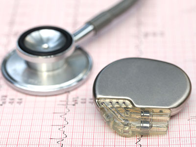 A pacemaker and a stethoscope on an ECG printout.