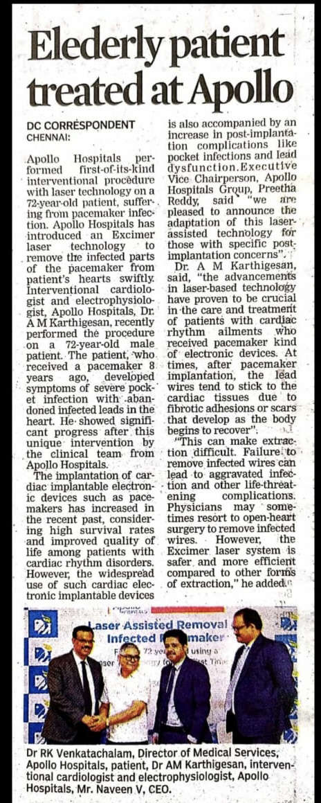 A news article about the treatment for an elderly person by Dr. Karthigesan.