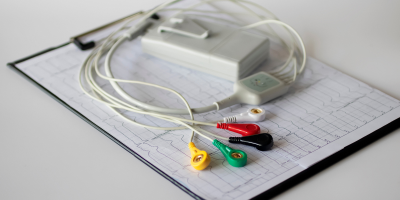 Image of a Holter monitor apparatus for monitoring the work of the heart.